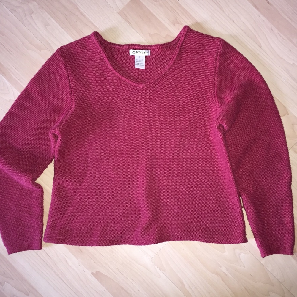 Orvis v neck cotton blend pullover sweater large